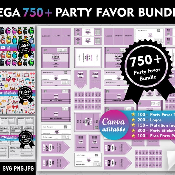 750+ Party favor bundle, Party favor templates, Chip bag Template , Party Favors , Capri Sun Labels , Ring Pop , Chocolate Bar Wrappers.