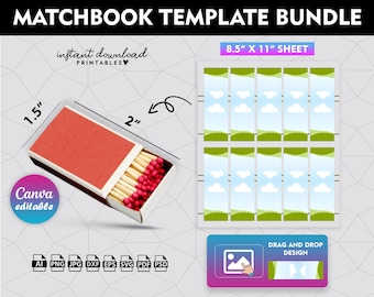 Matchbook Template, Match Book Svg, Matchbook Label Template, Matchbox Template, Match Box, Blank Template, Printable, DIY, Canva