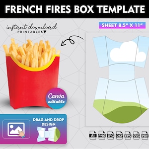 French Fries Box Template, Snack Box Template, Fried Potato Box Template, Food Box SVG, Party Favor Box, French Fry Label, DIY Packaging Box