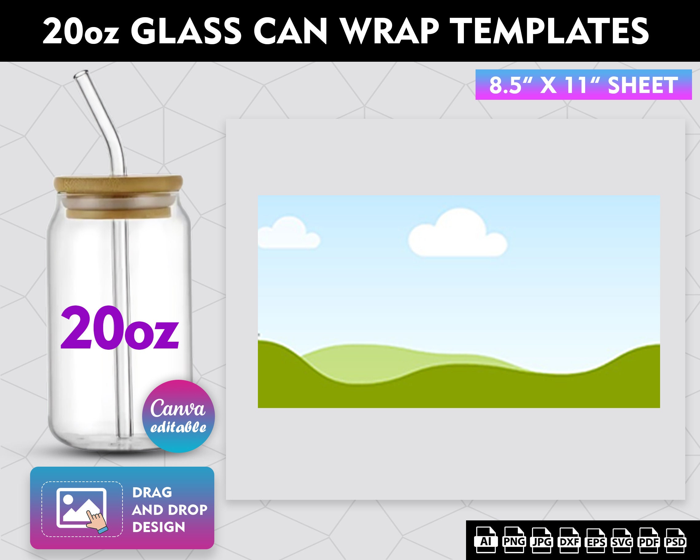 Libbey Glass Can Wrap Template Bundle, SVG Files for Cricut (digital ...