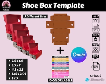 Schuhkarton Vorlage Bundle, Sneaker Box Vorlage Bundle svg, Schuhkarton Etikett svg, Geschenkbox svg, Partygeschenke Box, Schuhkartonetikettvorlage
