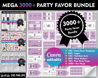 3000+ Party favor bundle, Party favor templates, Chip bag Template , Party Favors , Capri Sun Labels , Ring Pop , Chocolate Bar Wrappers