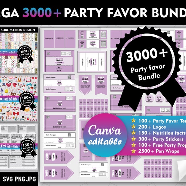 3000+ Party favor bundle, Party favor templates, Chip bag Template , Party Favors , Capri Sun Labels , Ring Pop , Chocolate Bar Wrappers