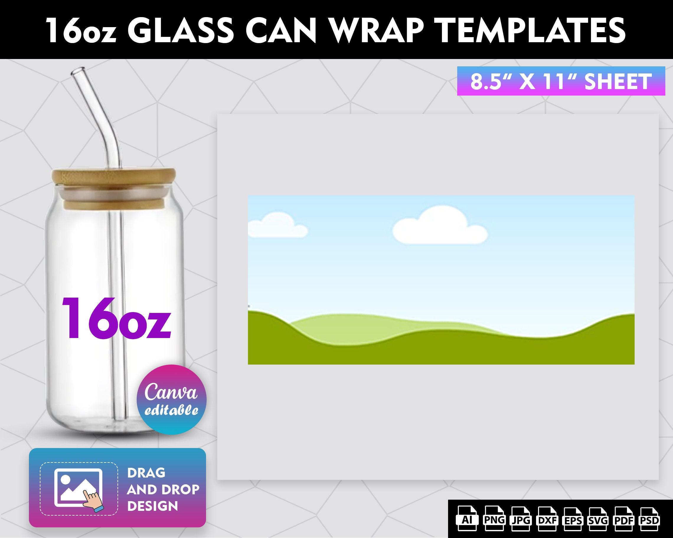 Libbey Glass Can Wrap Template Bundle, SVG Files for Cricut (digital ...