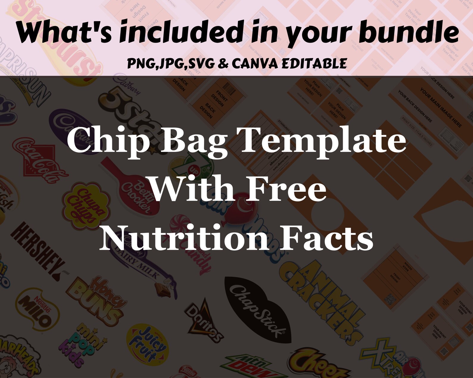 Chip Bag Template Blank Chip Bag Chip Bag Template Canva Etsy