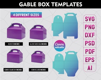 Gable Box Template, gable box template bundle, gable box svg, box template, gift box svg, 4 Different Size Gable Box, svg for cricut