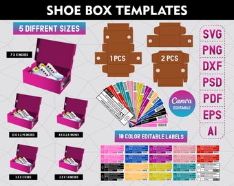 Schuhkarton Vorlage Bundle, Sneaker Box Vorlage Bundle svg, Schuhkarton Etikett svg, Geschenkbox svg, Partygeschenke Box, Schuhkartonetikettvorlage