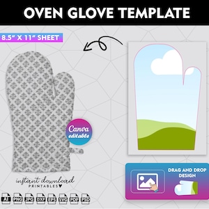 Ofenhandschuh-Vorlage, Topflappen Sublimation (Canva Bearbeitbare Dateien)
