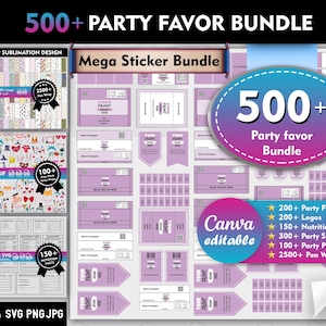500+ Party favor bundle, Party favor templates, Chip bag Template , Party Favors , Capri Sun Labels , Ring Pop , Chocolate Bar Wrappers