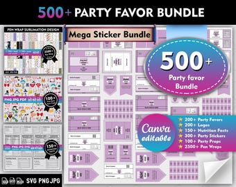 500+ Party favor bundle, Party favor templates, Chip bag Template , Party Favors , Capri Sun Labels , Ring Pop , Chocolate Bar Wrappers