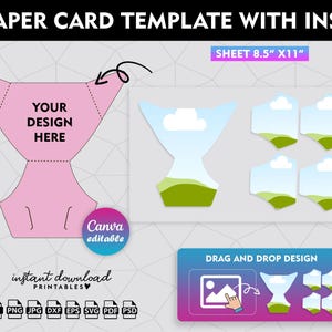 Modello di biglietto per pannolini, modello di biglietto per pannolini con inserto, Annuncio di baby shower, Invito per neonati, SVG, PNG, Canva modificabile, Trascina e rilascia