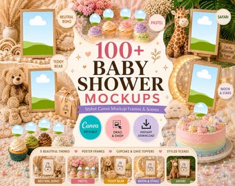 Baby shower mockup bundle, 115 canva templates, Baby Shower, 1st Birthday, Canva Editable (Digital Download)
