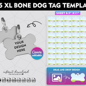 Dog Tag Template, Bone Tag Template, 1.5 inch Dog Tag, Bone Tag Svg, Dog Tag Sublimation Template, Pet ID Tag, Printable, Canva Editable