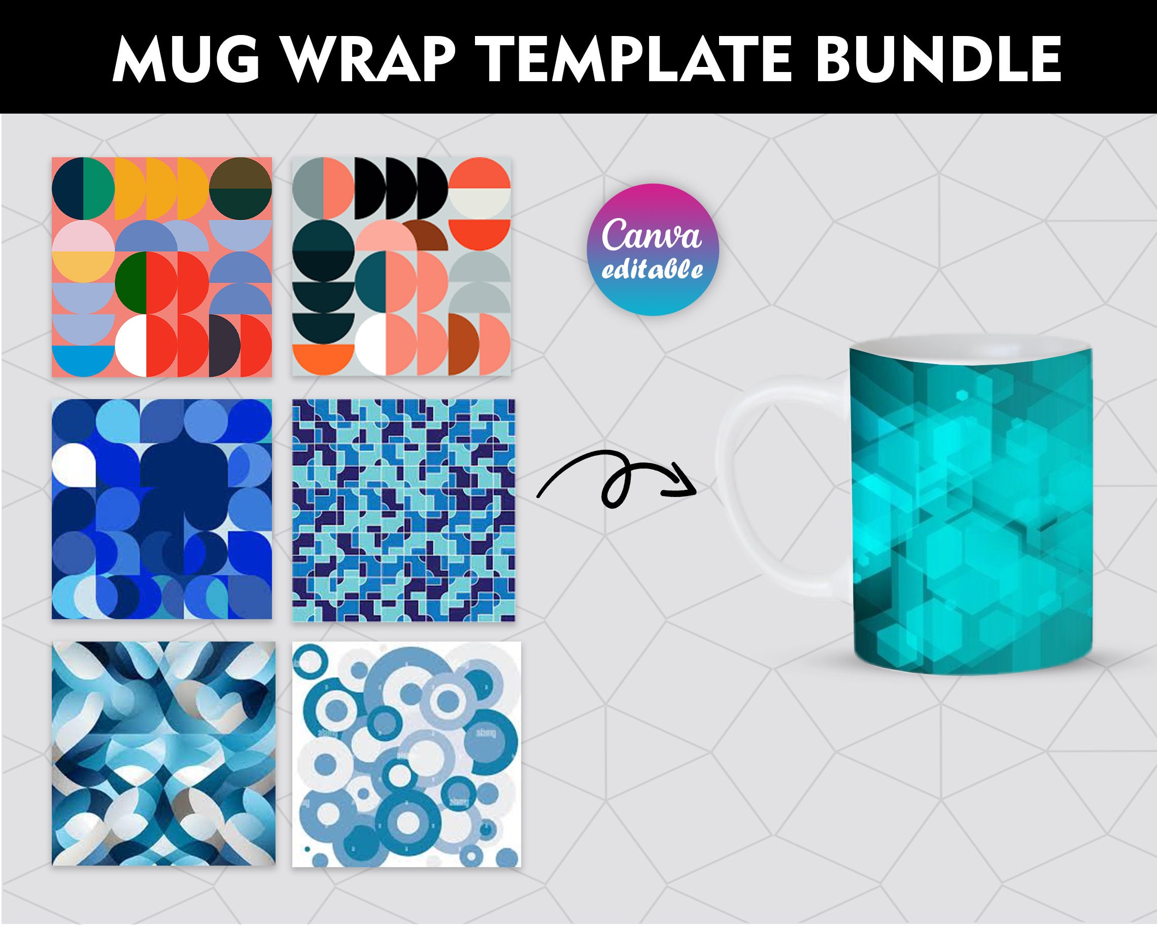 Bubble Mug Rib Template Mug Wrap Template Set, Sublimation Design, Canva Editable (digital ...