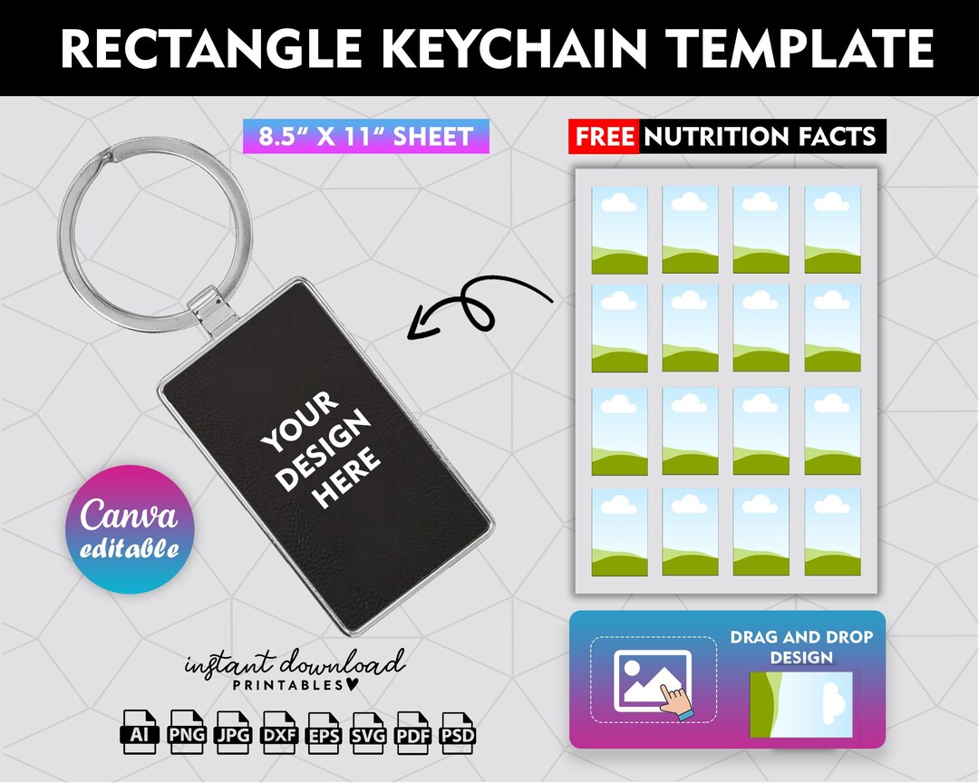 Keychain Frame Editable Rectangle Keychain Template, Sublimation Design, Canva Editable ...