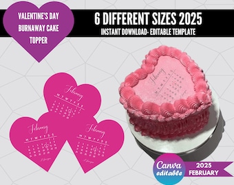 Adorno para tarta "Quemar" de San Valentín, calendario 2025 (archivos editables de Canva)