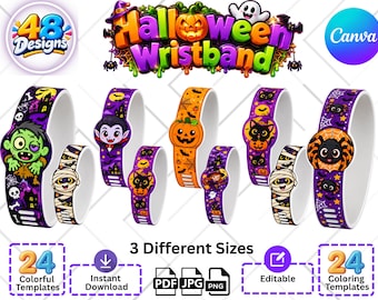 48 Halloween Paper Watch Templates, Printable Kids Craft PDF, Colored and Black White, Classroom Party Activity | DIY.