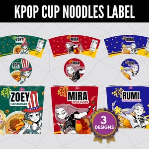 Kpop Demon Hunters Cup Noodle Labels, Printable Ramyeon Design for Cosplay Party, Rumi Mira Zoey Halloween Fun