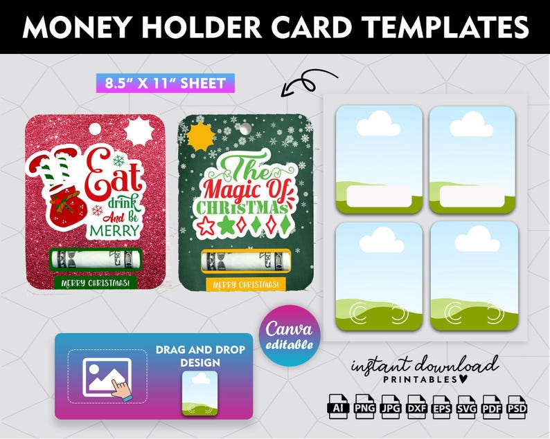 Money Holder Card Template, Canva Editable (Digital Download) image 1