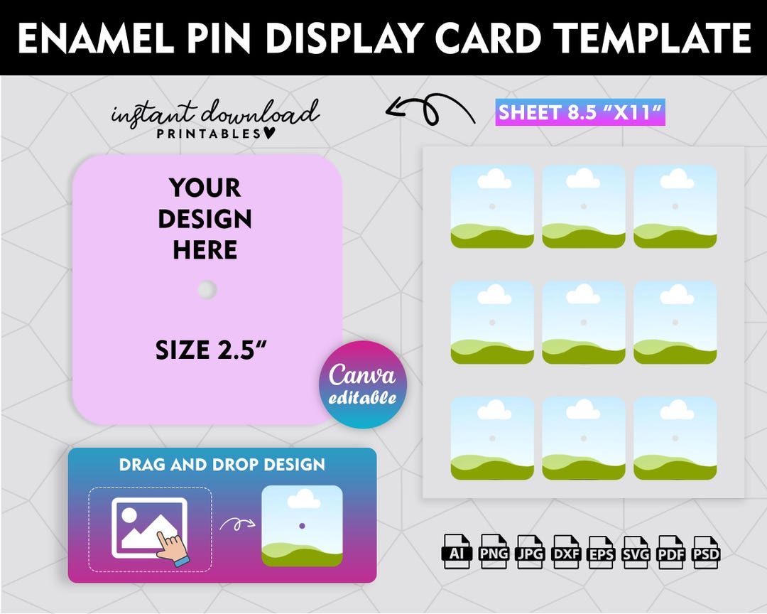 Card Pin Layout Enamel Pin & Keychain Display Card Template, DIY (canva Editable ...