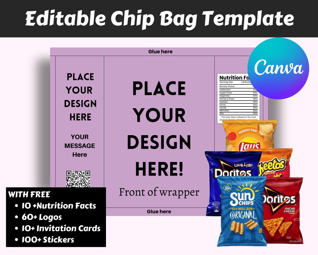 Chip Bag Template, Blank Chip Bag, Chip Bag Template Canva Editable ...