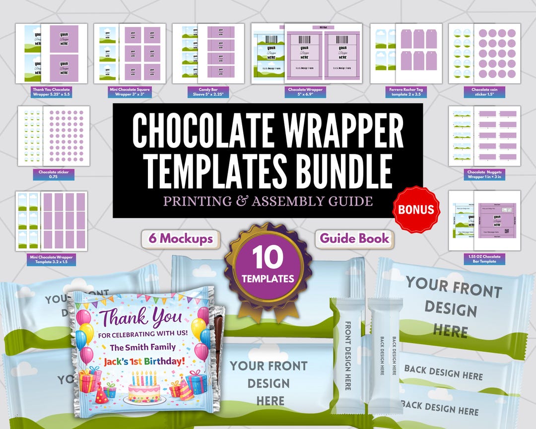 Chocolate Wrapper Templates Bundle, Canva Editable (digital Download