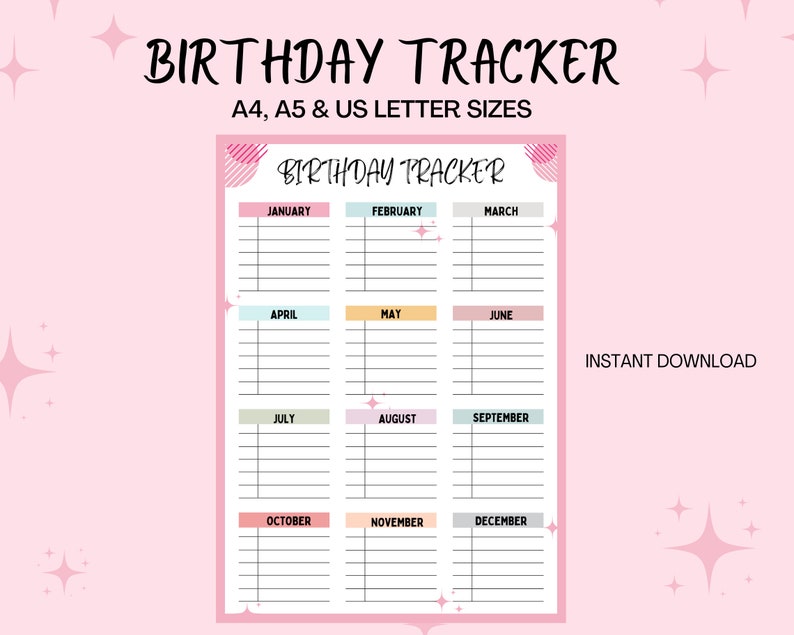 Birthday Tracker Printable Birthday List Birthday Planner - Etsy