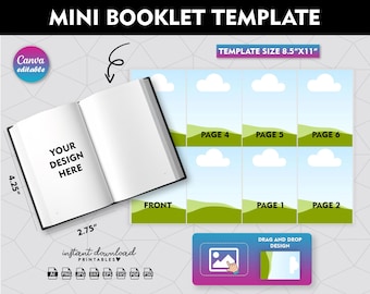 Mini Coloring Book Template, Foldable Booklet, Canva Editable (Digital Download)