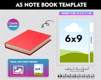 A5 Journal Template, Png, Svg, Dxf, Eps, Label, Wrapper, Canva, Cricut