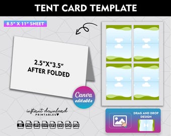 Table Tent card Template, Printable Tent card Svg, Food Label Template, Blank Table tent card Template, Folded Note Card, Canva Editable