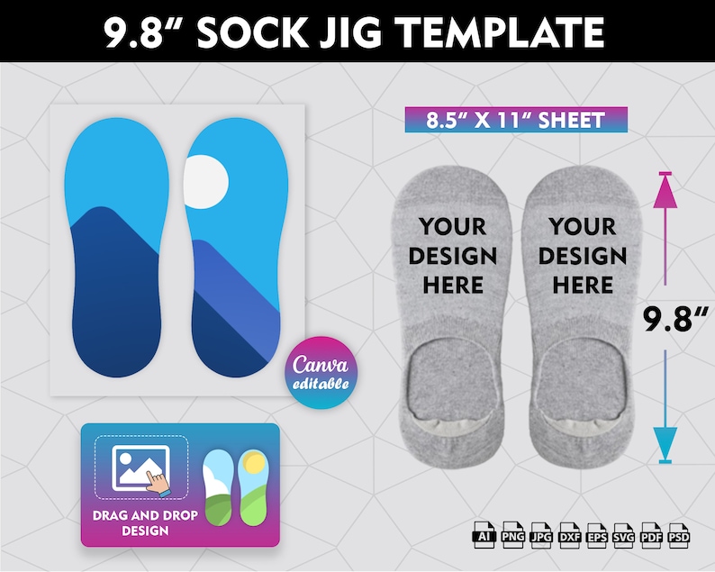 Sock Jig Template BUNDLE, Sock Jig Sublimation, Sock Insert Template, Ankle Sock Template Svg, No Show Sock Template, png, Canva Editable image 5