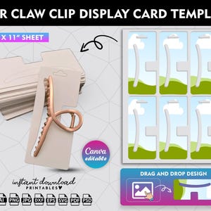 Plantilla de tarjeta de visualización de clip para el cabello, tarjetas de clip de garra SVG, soporte de clip de garra para el cabello, tarjeta de clip para el cabello, plantilla personalizada, plantilla de sublimación de bricolaje