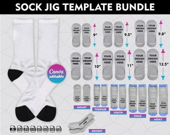 Sock Jig Template BUNDLE, Sock Jig Sublimation, Sock Insert Template, Ankle Sock Template Svg, No Show Sock Template, png, Canva Editable