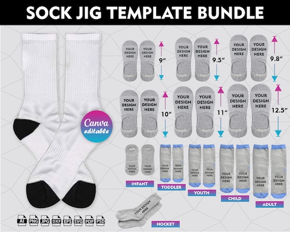 Sock Jig Template BUNDLE, Sock Jig Sublimation, Sock Insert Template, Ankle Sock Template Svg, No Show Sock Template, png, Canva Editable