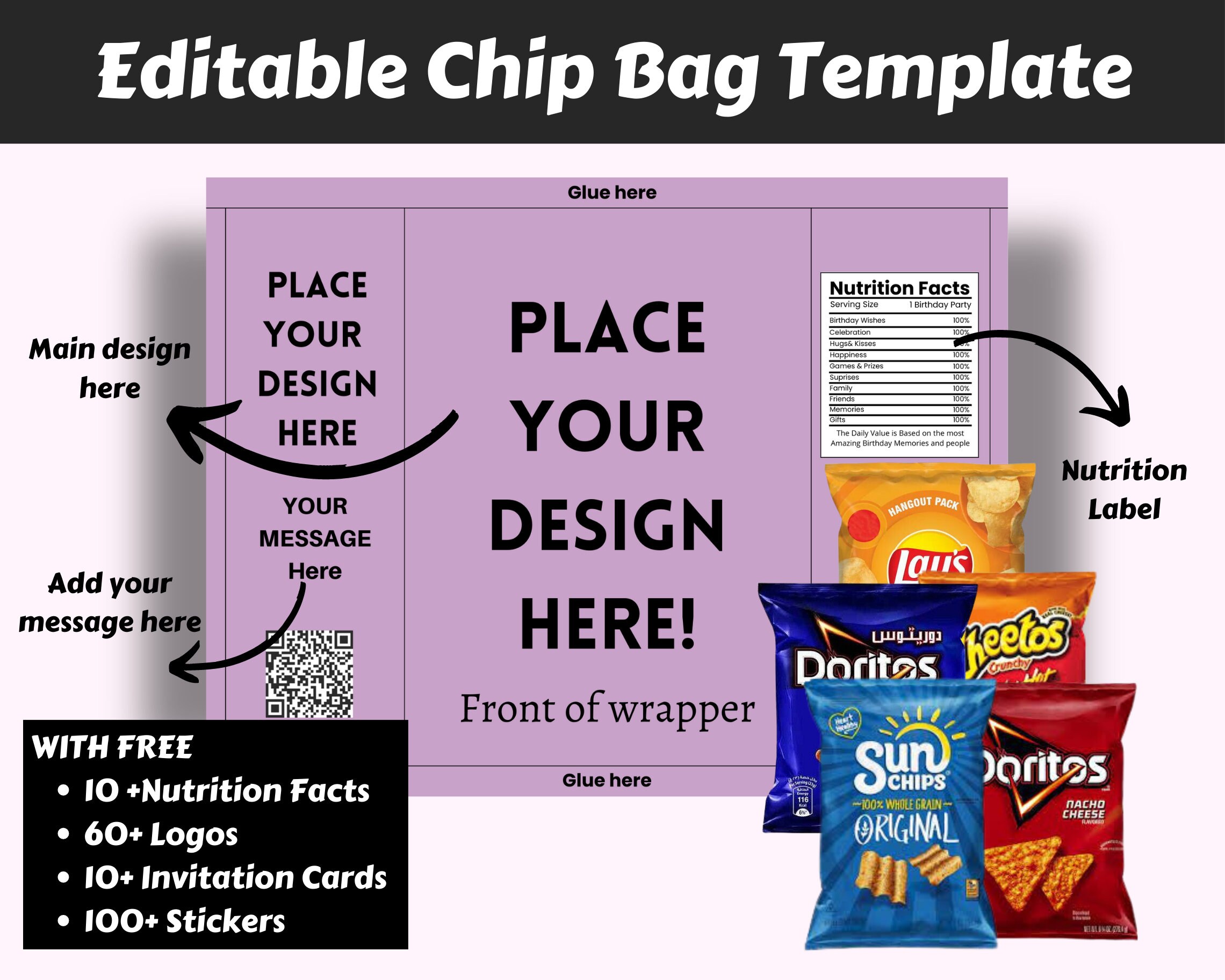 Chip Bag Template Blank Chip Bag Chip Bag Template Canva Etsy