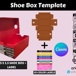 Shoe Box Template Bundle, Sneaker Box Template Bundle Svg, Shoe box label svg, Gift Box Svg, Party Favors box, Shoe box label template