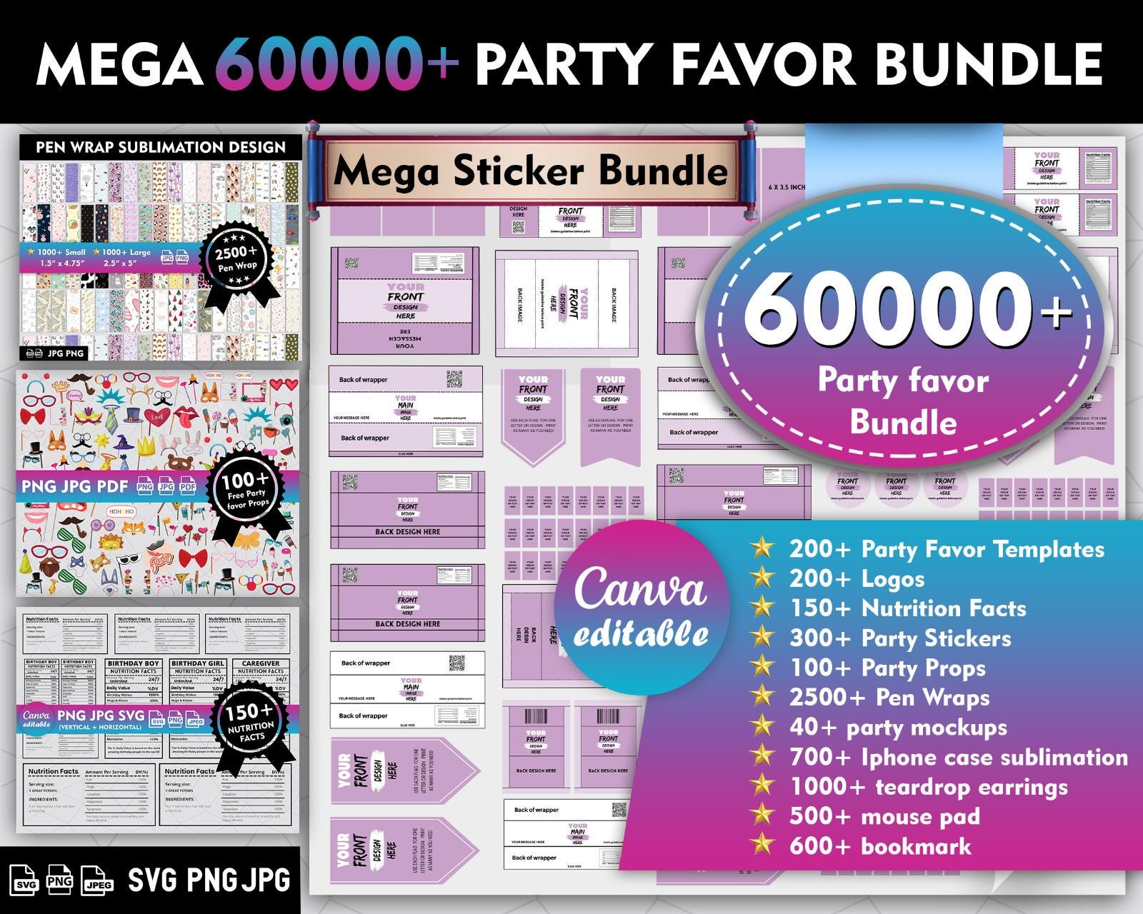 60,000+ Party favor bundle, Party favor templates, Chip bag Template , Party Favors , Capri Sun Labels , Ring Pop , Chocolate Bar Wrappers