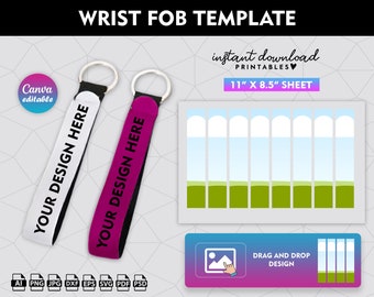 Wrist Fob Template Svg, Wristlet Sublimation Template, Wristlets Keychain Blank Template, Neoprene Wristlets Sublimation, canva editable