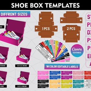 Lot de modèles de boîte à chaussures, lot de modèles de boîte de baskets Svg, étiquette de boîte à chaussures svg, Svg de boîte-cadeau, boîte de cotillons, modèle d'étiquette de boîte à chaussures