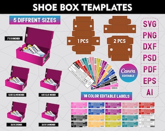 Shoe Box Template Bundle, Sneaker Box Template Bundle Svg, Shoe box label svg, Gift Box Svg, Party Favors box, Shoe box label template