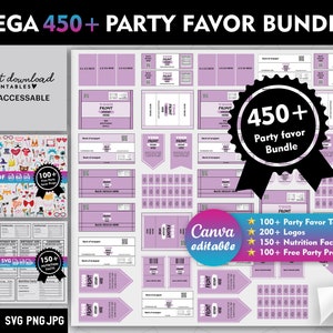 450+ Party Favor Bundle, Party Favor Templates, Chip Bag Template ...