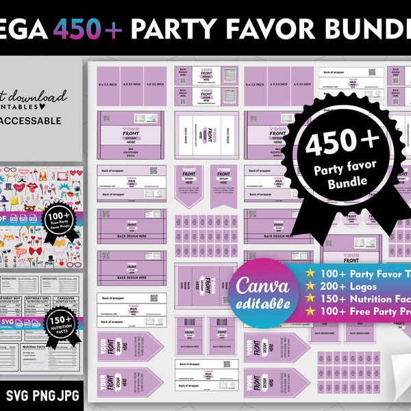 450+ Party favor bundle, Party favor templates, Chip bag Template , Party Favors , Capri Sun Labels , Ring Pop , Chocolate Bar Wrappers