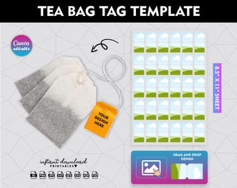 Tea Bag Tag Template, Tea Bag Label Template, Tea Bag Label Svg, Tea Bag Tag Svg, Diy Tea Tag, Tag Template, Label Template, Canva Editable