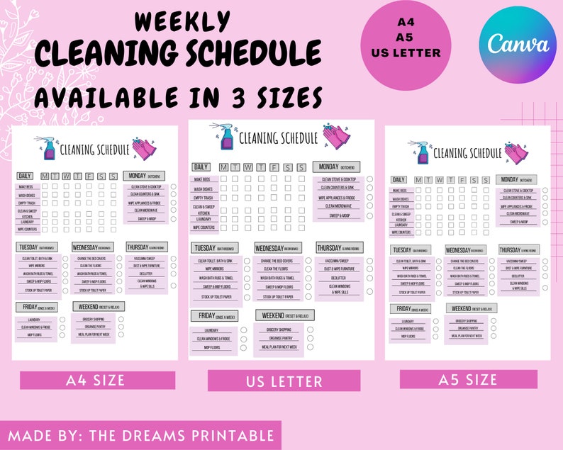 Cleaning Schedule Cleaning Schedule Printable Fly Lady Etsy Australia