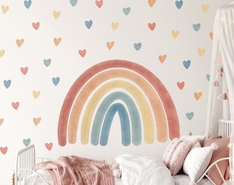 Rainbow and hearts wallsticker, kids room decal, Removable stickers, Room decoration, Children decor, Decor for you, Kids decoration A65