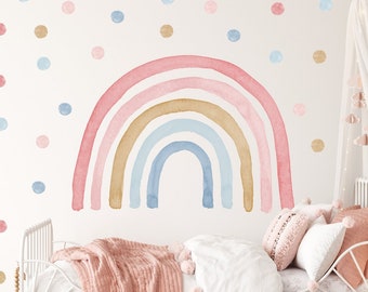 Wallsticker pink rainbow watercolor, Kids room rainbows, Decor, Wall decoration, Neutral Stickers for kids, Watercolor Decal, Removable A67