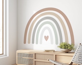 Wall sticker rainbow drawn with a heart, Neutral colors, boho rainbow sticker, Rainbow and heart, Removable sticker, A73