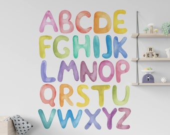 Alphabet Stickers Letters Printed watercolor, kids room decor, learning letters, decorative alphabet, study decoration, colorful sticker A11