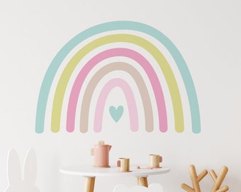 Wall sticker rainbow drawn with a heart, Pastel rainbow wallsticker, Kids room decoration, Room stickers, Colorful rainbow with heart, A73