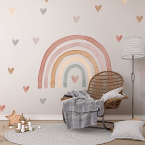 Wall Sticker Rainbow Watercolor Removable plus watercolor hearts, Kids place, Rainbows, Rainbow decor, Colorful Rainbow, Children room A61 zdjęcie 3